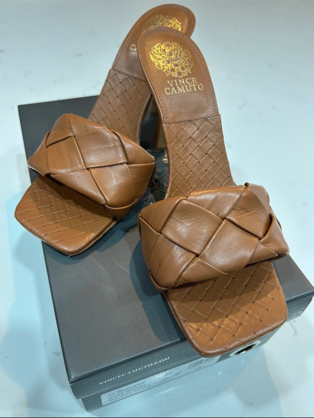 Vince Camuto Braided Tan Leather Slide Mules